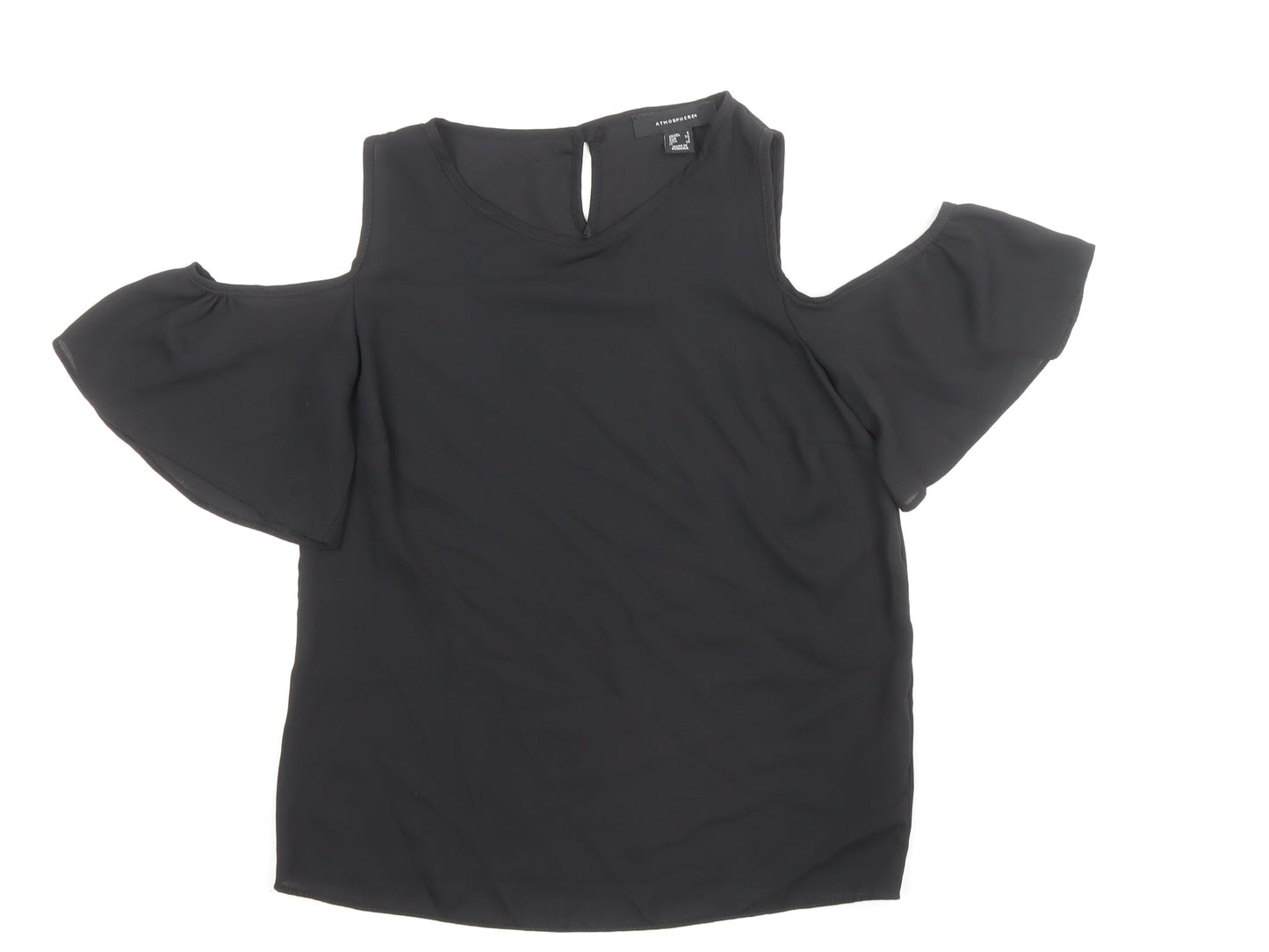 Atmosphere Womens Black Polyester Basic Blouse Size 6 Scoop Neck - Cold Shoulder