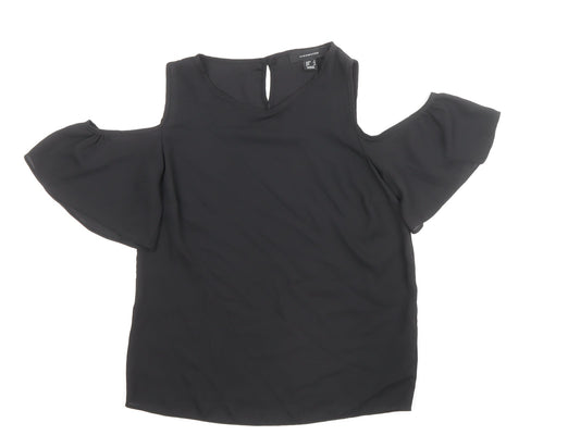 Atmosphere Womens Black Polyester Basic Blouse Size 6 Scoop Neck - Cold Shoulder