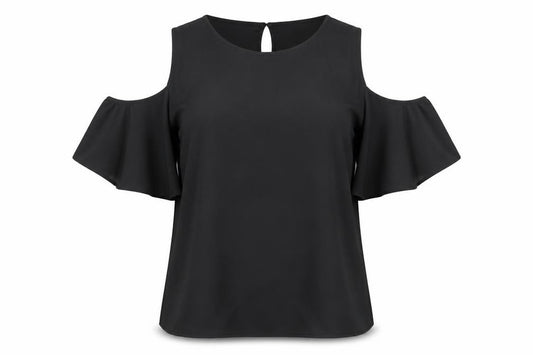 Atmosphere Womens Black Polyester Basic Blouse Size 6 Scoop Neck - Cold Shoulder