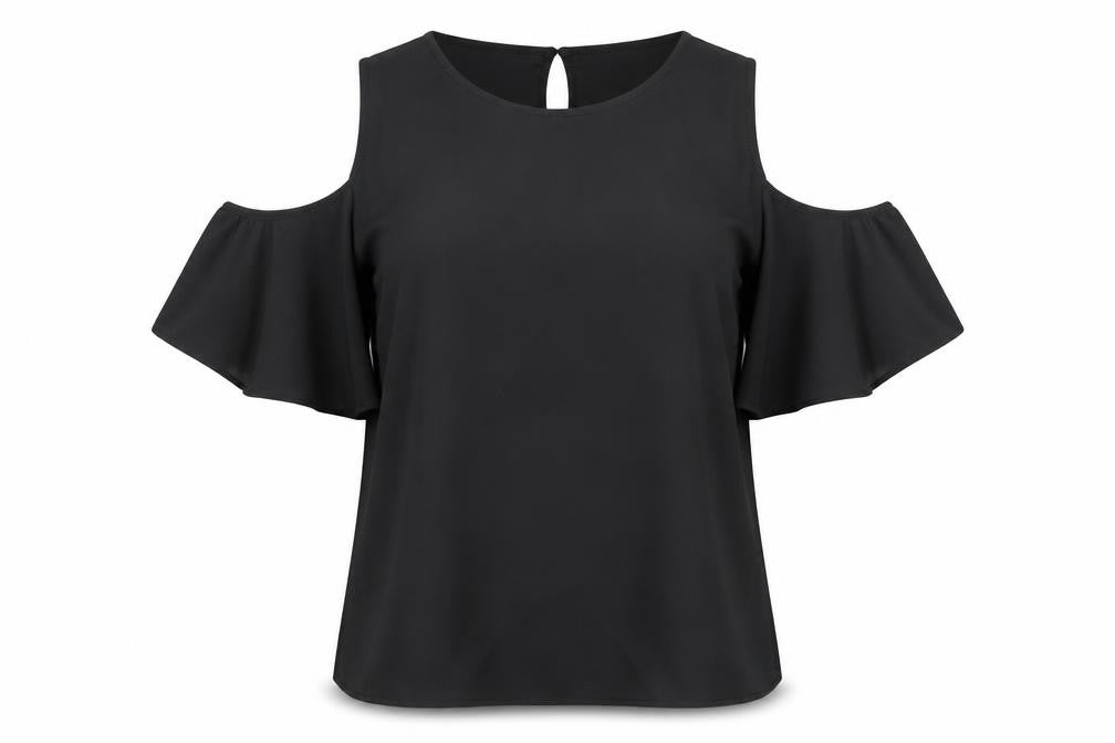 Atmosphere Womens Black Polyester Basic Blouse Size 6 Scoop Neck - Cold Shoulder