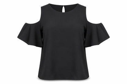 Atmosphere Womens Black Polyester Basic Blouse Size 6 Scoop Neck - Cold Shoulder