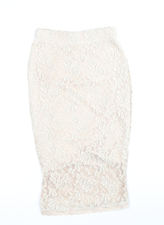 Preworn Womens Beige Polyester Straight & Pencil Skirt Size 6 - Lace Detail