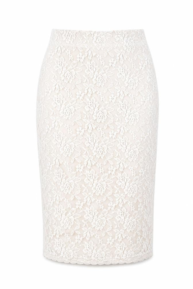 Preworn Womens Beige Polyester Straight & Pencil Skirt Size 6 - Lace Detail