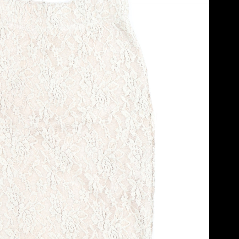 Preworn Womens Beige Polyester Straight & Pencil Skirt Size 6 - Lace Detail