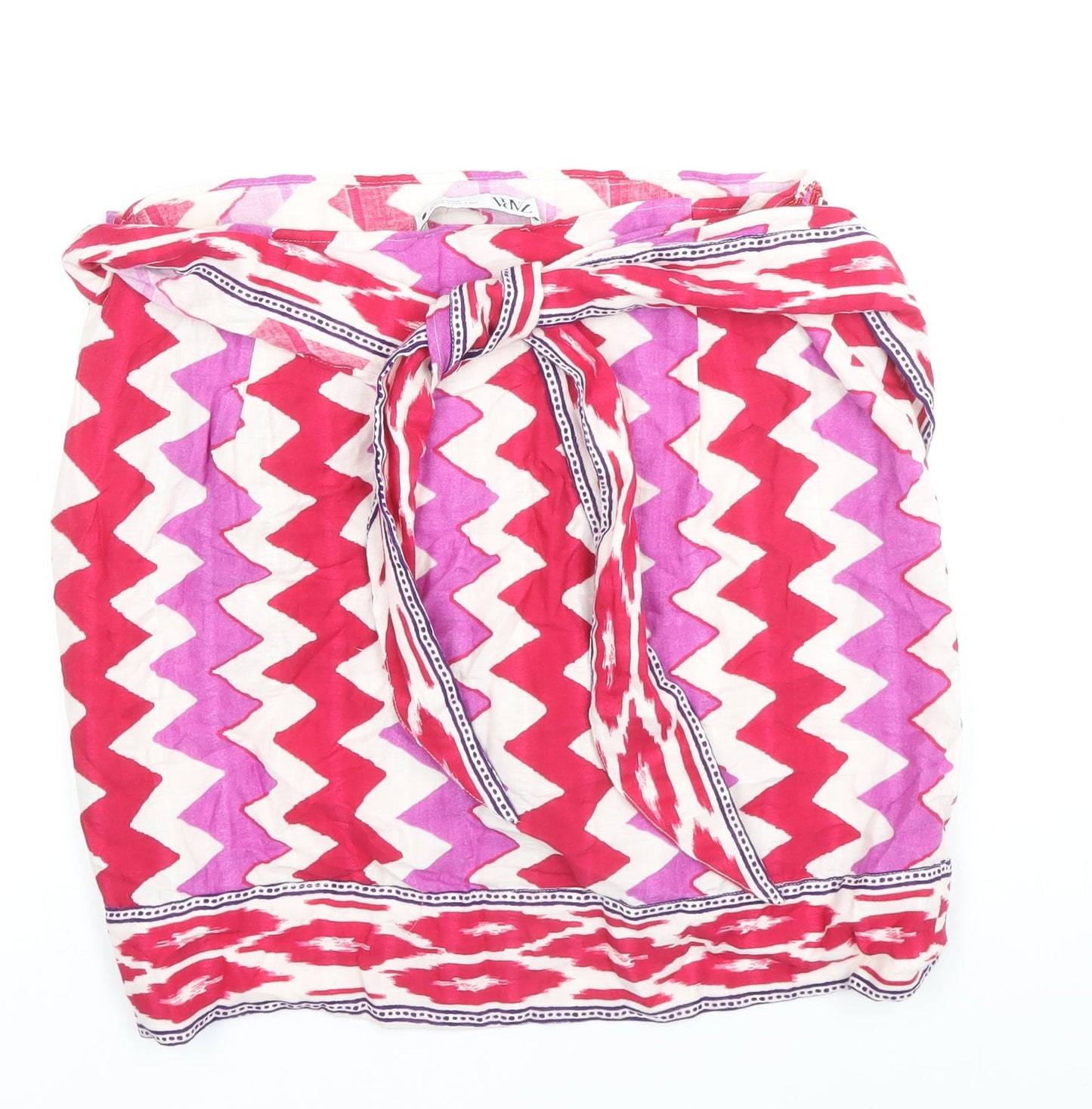 Zara Womens Pink Geometric Cotton Wrap Skirt Size L Tie