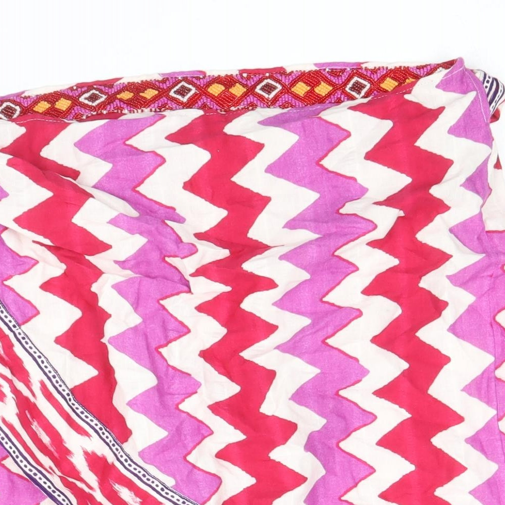 Zara Womens Pink Geometric Cotton Wrap Skirt Size L Tie