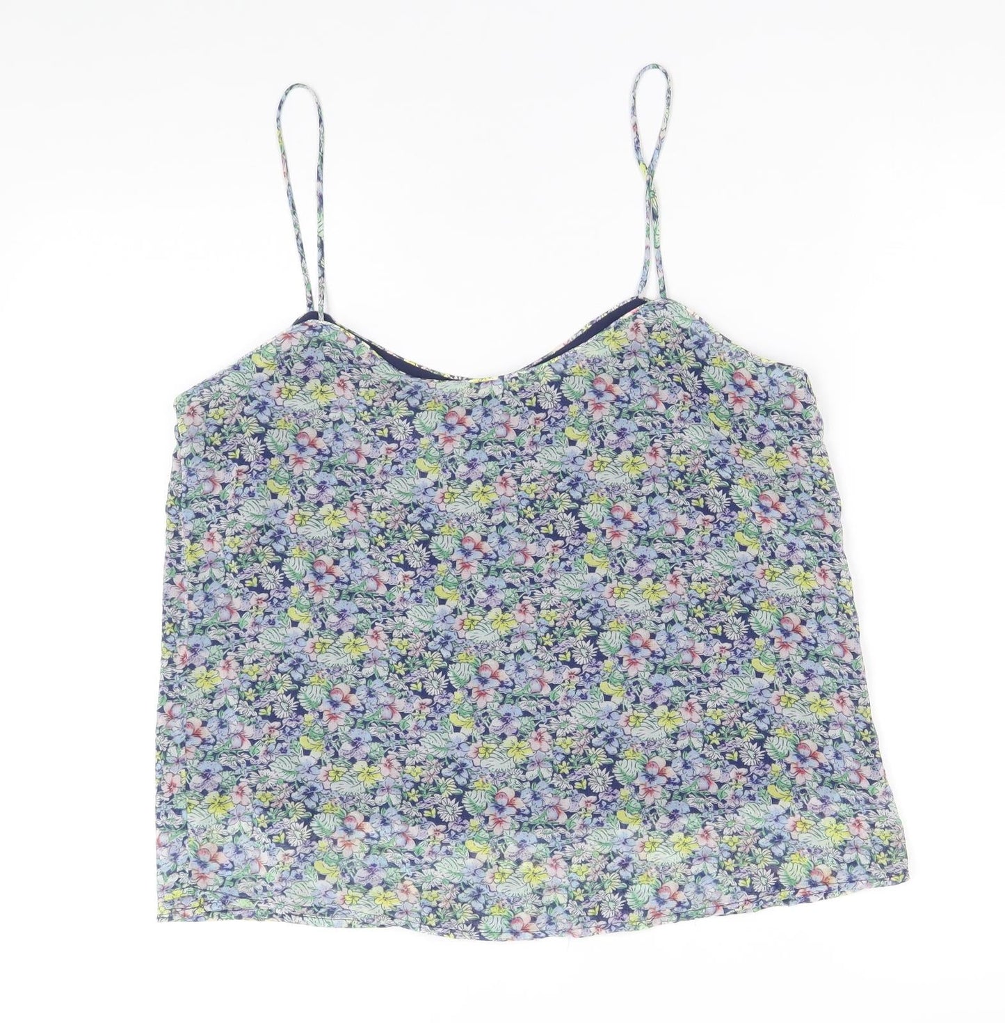 Mango Womens Beige Floral Polyester Basic Tank Size M V-Neck