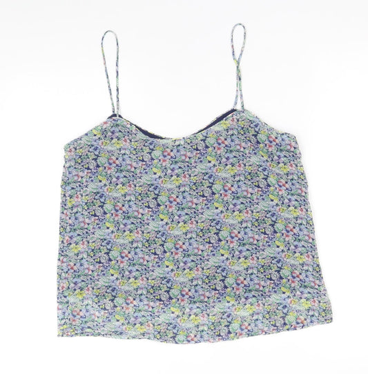 Mango Womens Beige Floral Polyester Basic Tank Size M V-Neck