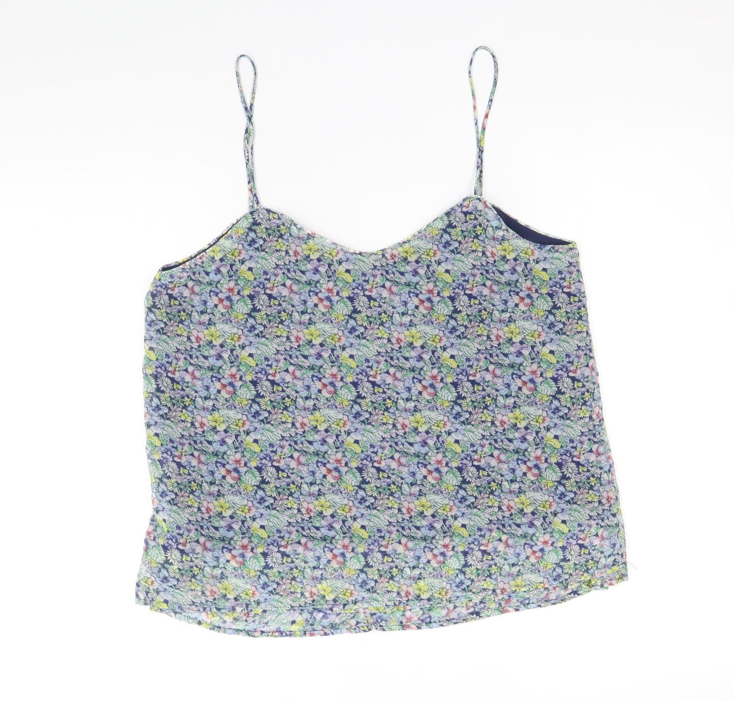 Mango Womens Beige Floral Polyester Basic Tank Size M V-Neck