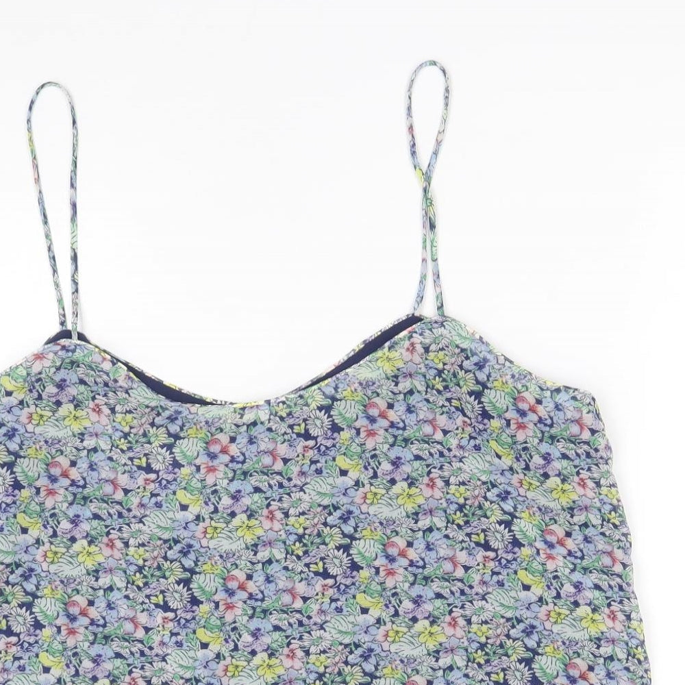 Mango Womens Beige Floral Polyester Basic Tank Size M V-Neck