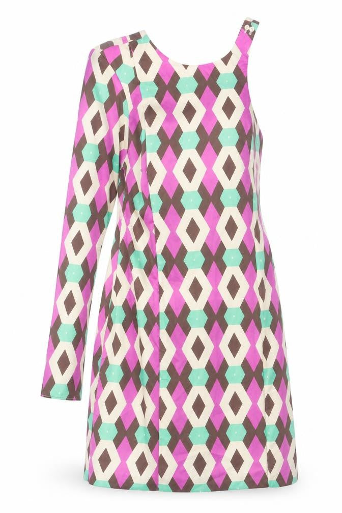 Zara Womens Multicoloured Geometric Polyester A-Line Size XS Round Neck Zip