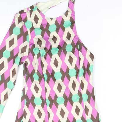 Zara Womens Multicoloured Geometric Polyester A-Line Size XS Round Neck Zip