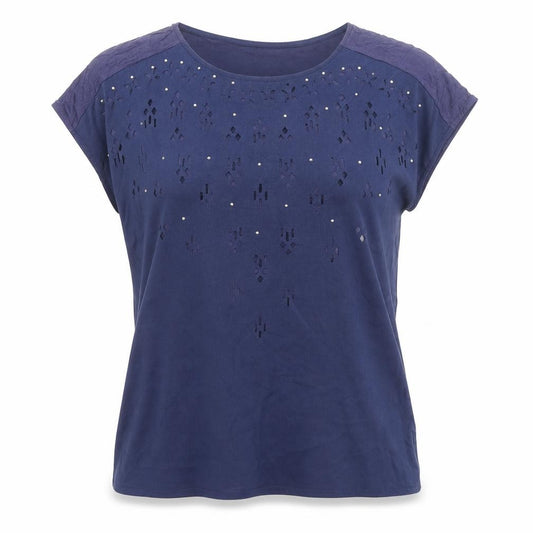 Klass Womens Blue Polyester Basic T-Shirt Size M Round Neck - Laser cut style on front