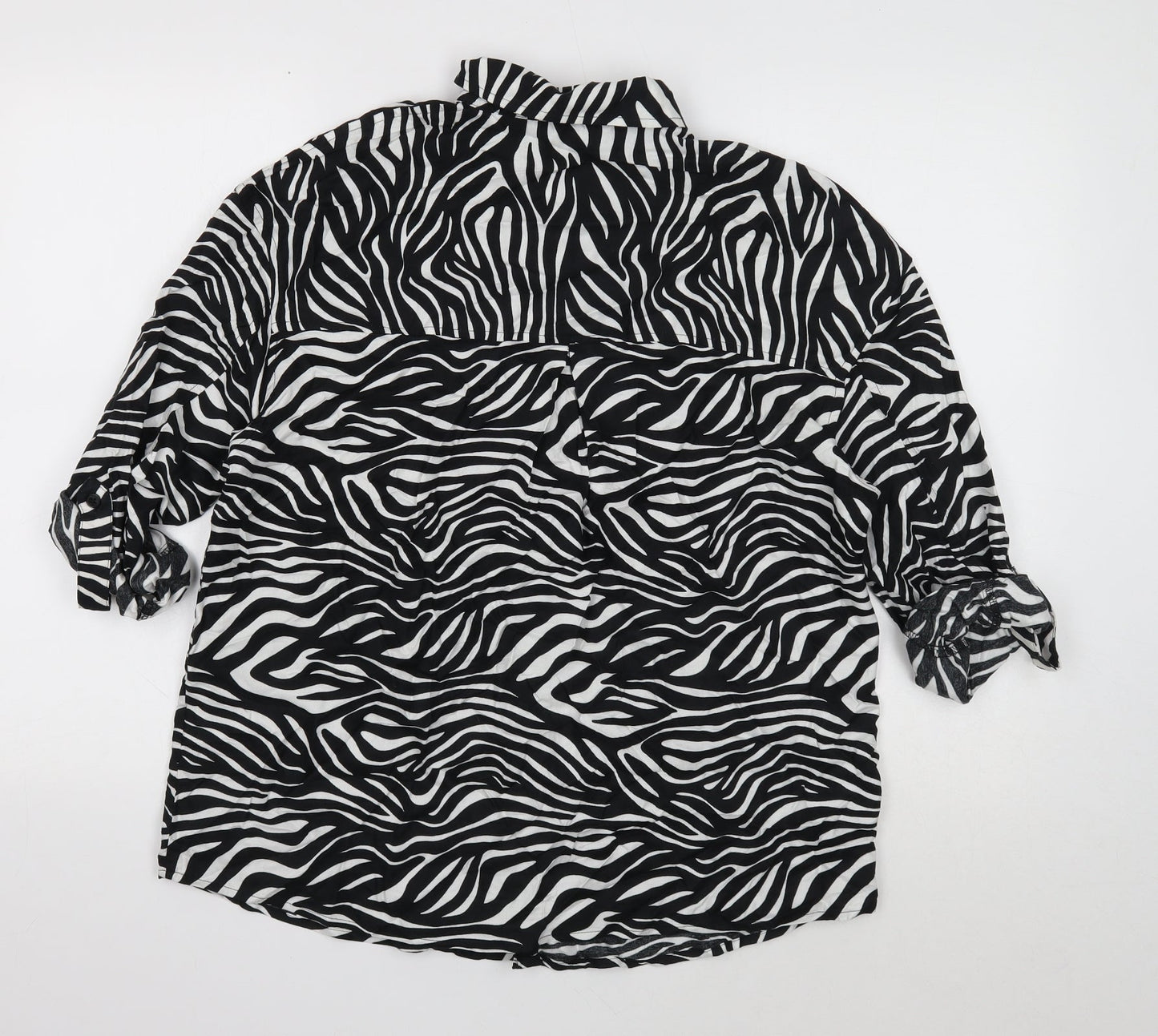 NEXT Womens Black Animal Print Viscose Basic Button-Up Size 10 V-Neck - 3/4 sleeve to long sleeve