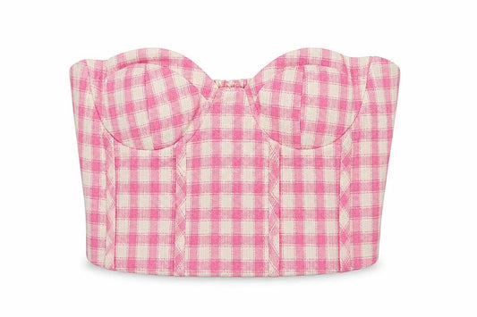 Zara Womens Pink Geometric Cotton Cropped Tank Size 4XL Off the Shoulder - Shirred detail at the back