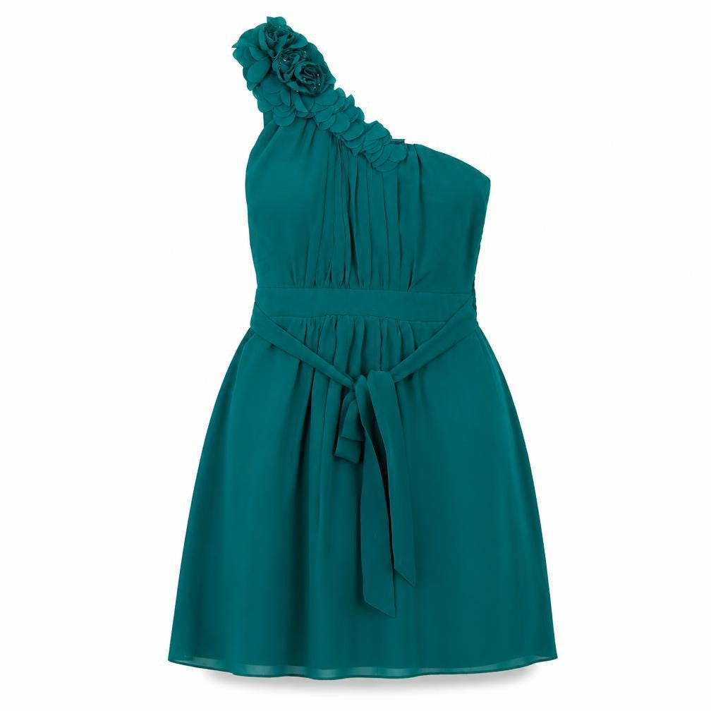 New Look Womens Green Polyester Mini Size 8 One Shoulder Zip - Shirred