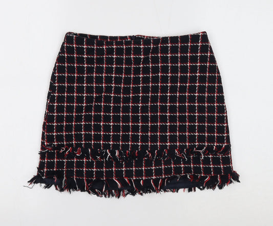 Zara Womens Blue Geometric Polyester A-Line Skirt Size 8 Zip