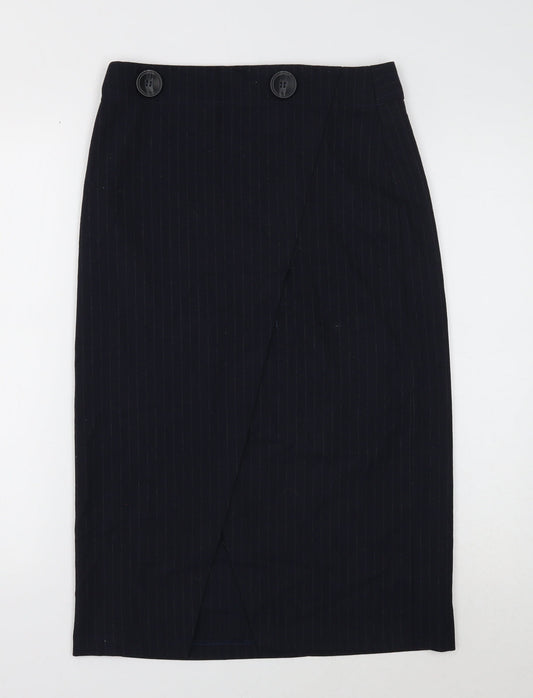 Topshop Womens Blue Geometric Polyester Straight & Pencil Skirt Size 10 Button