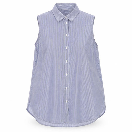 H&M Womens Blue Striped Polyester Basic Button-Up Size 12 Collared