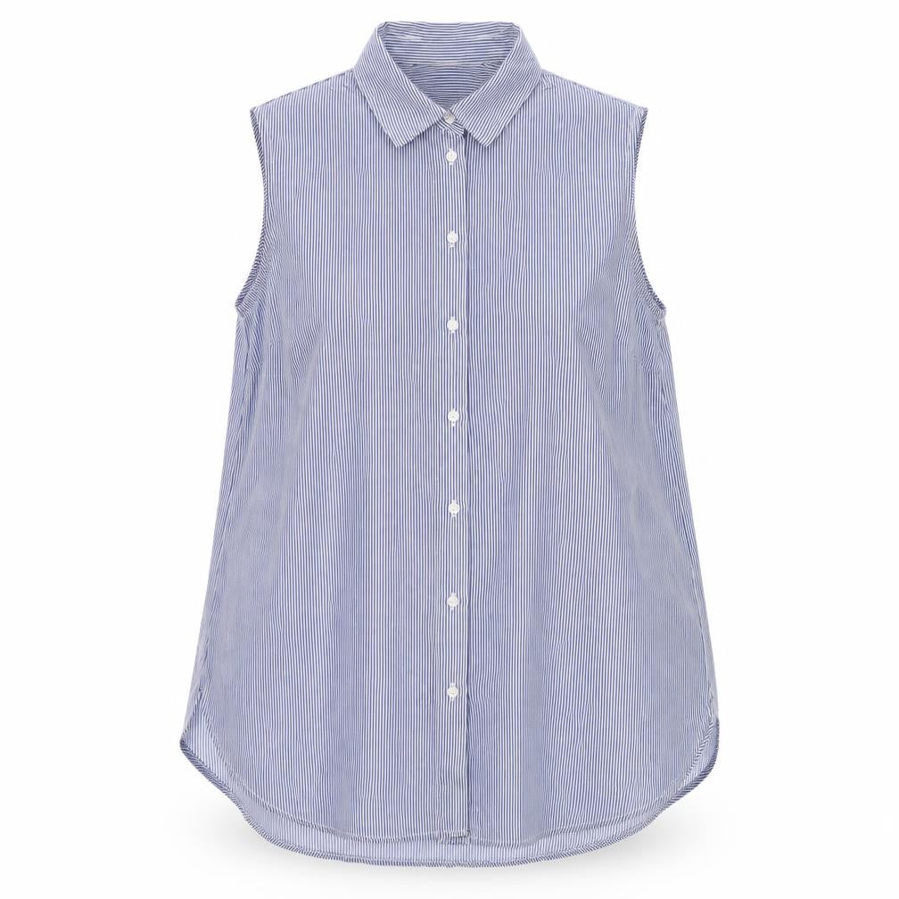 H&M Womens Blue Striped Polyester Basic Button-Up Size 12 Collared