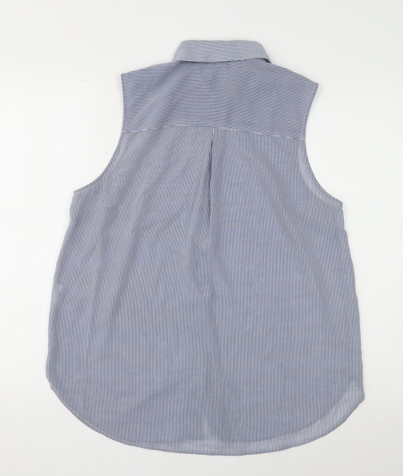H&M Womens Blue Striped Polyester Basic Button-Up Size 12 Collared