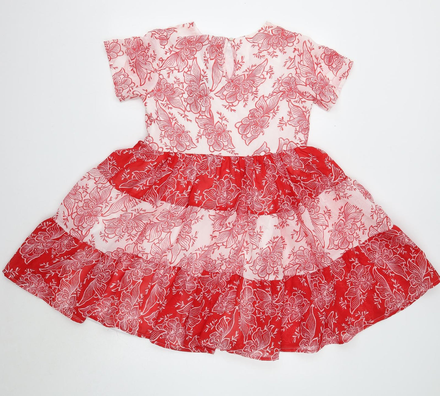 Wednesday's Girl Womens Red Floral Polyester Mini Size S Round Neck Button