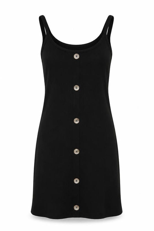 SHEIN Womens Black Cotton Tank Dress Size S Scoop Neck Pullover - Ribbed