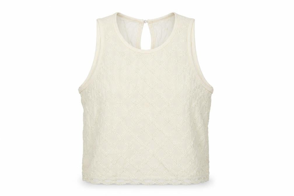Topshop Womens White Geometric Viscose Basic Tank Size 8 Round Neck