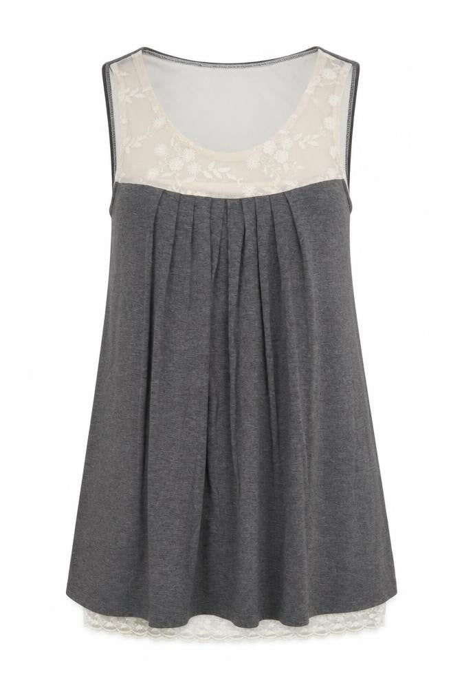 Rainbow Womens Grey Polyester Basic Tank Size 12 Scoop Neck - Flower Detail