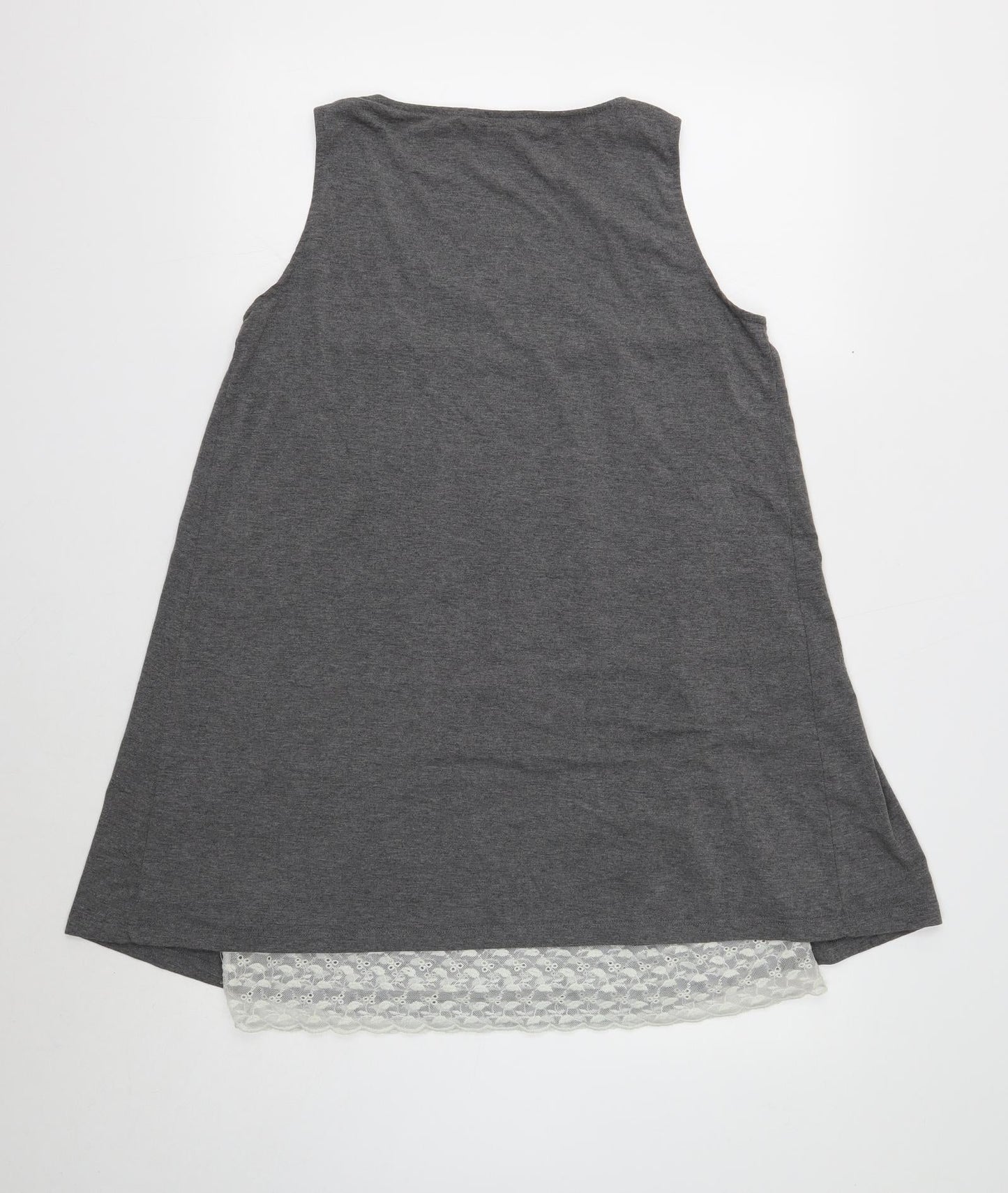Rainbow Womens Grey Polyester Basic Tank Size 12 Scoop Neck - Flower Detail