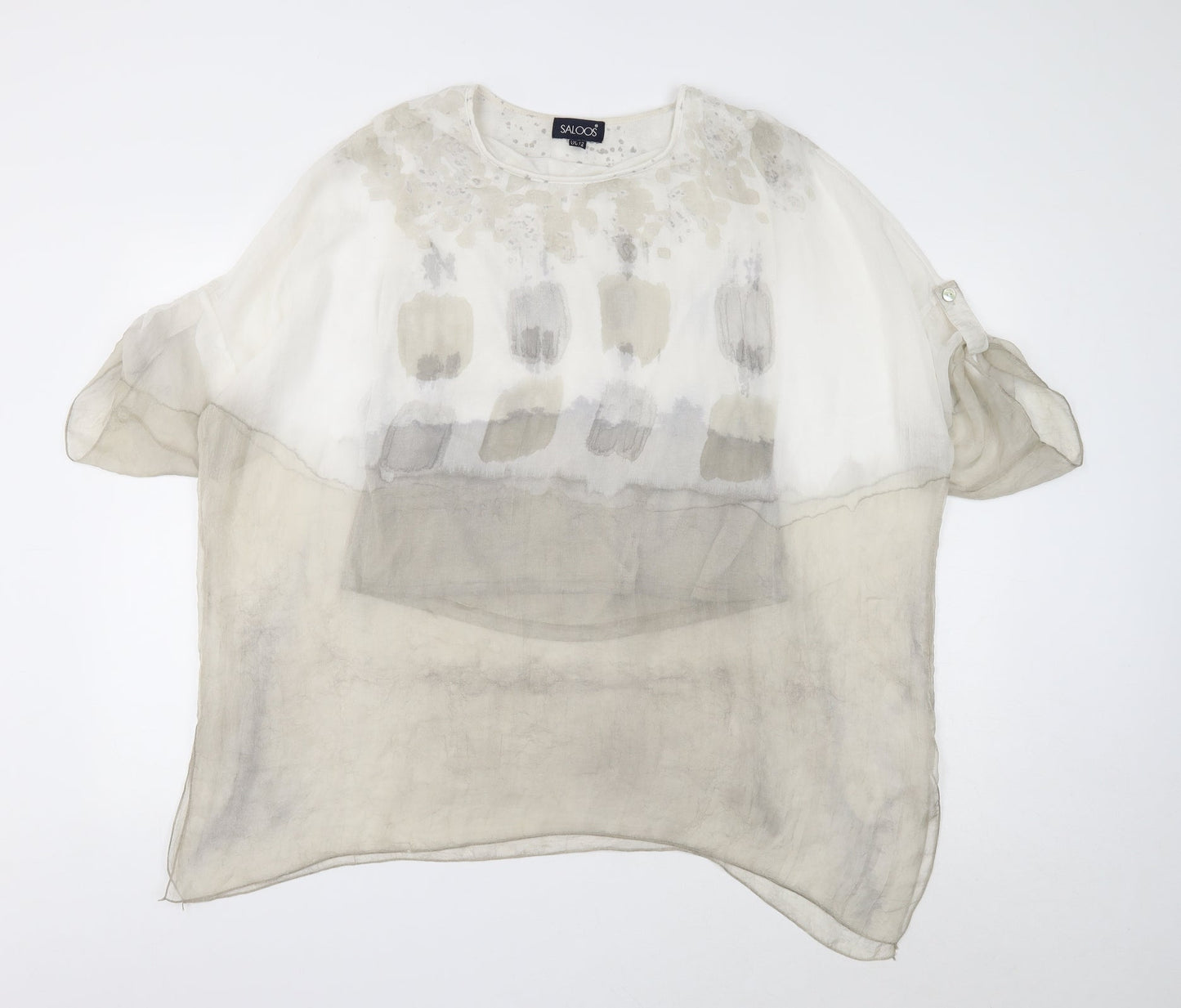 Saloos Womens White Geometric Polyester Basic T-Shirt Size 12 Round Neck