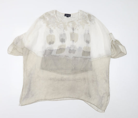 Saloos Womens White Geometric Polyester Basic T-Shirt Size 12 Round Neck
