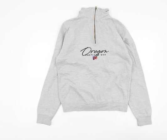 GirlKnowsAll Womens Grey Cotton Pullover Sweatshirt Size S Zip - Oregon Portland