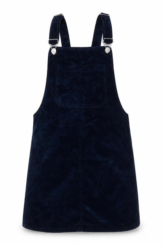 Topshop Womens Blue Cotton Pinafore/Dungaree Dress Size 6 Square Neck Buckle