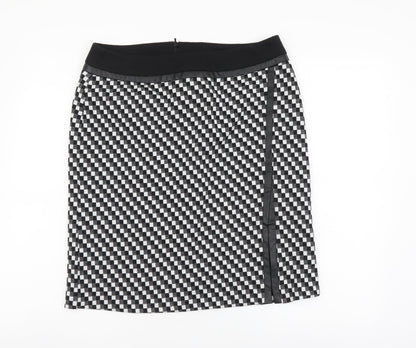 Tu Womens Black Geometric Polyester A-Line Skirt Size 12 Zip