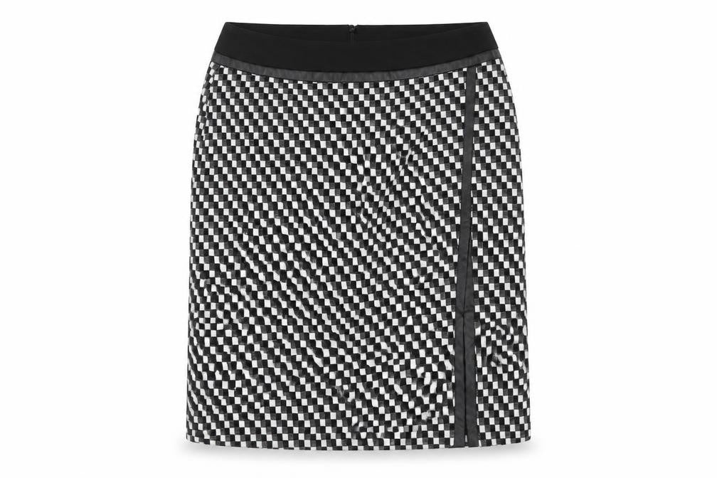 TU Womens Black Geometric Polyester A-Line Skirt Size 12 Zip