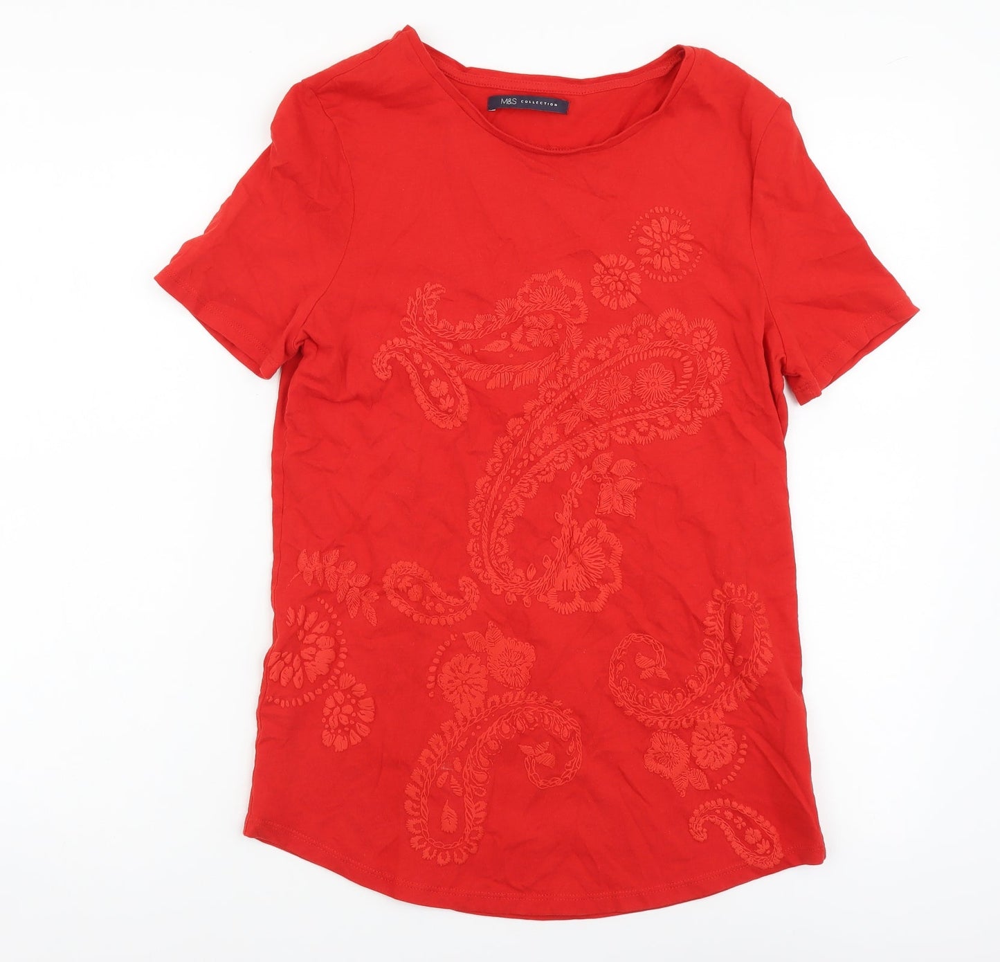 Marks and Spencer Womens Red Cotton Tunic T-Shirt Size 8 Round Neck