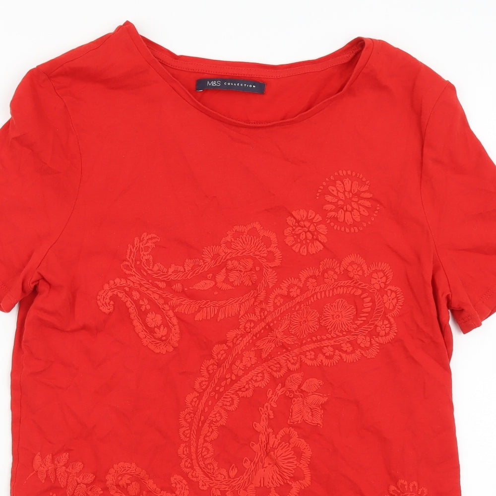 Marks and Spencer Womens Red Cotton Tunic T-Shirt Size 8 Round Neck