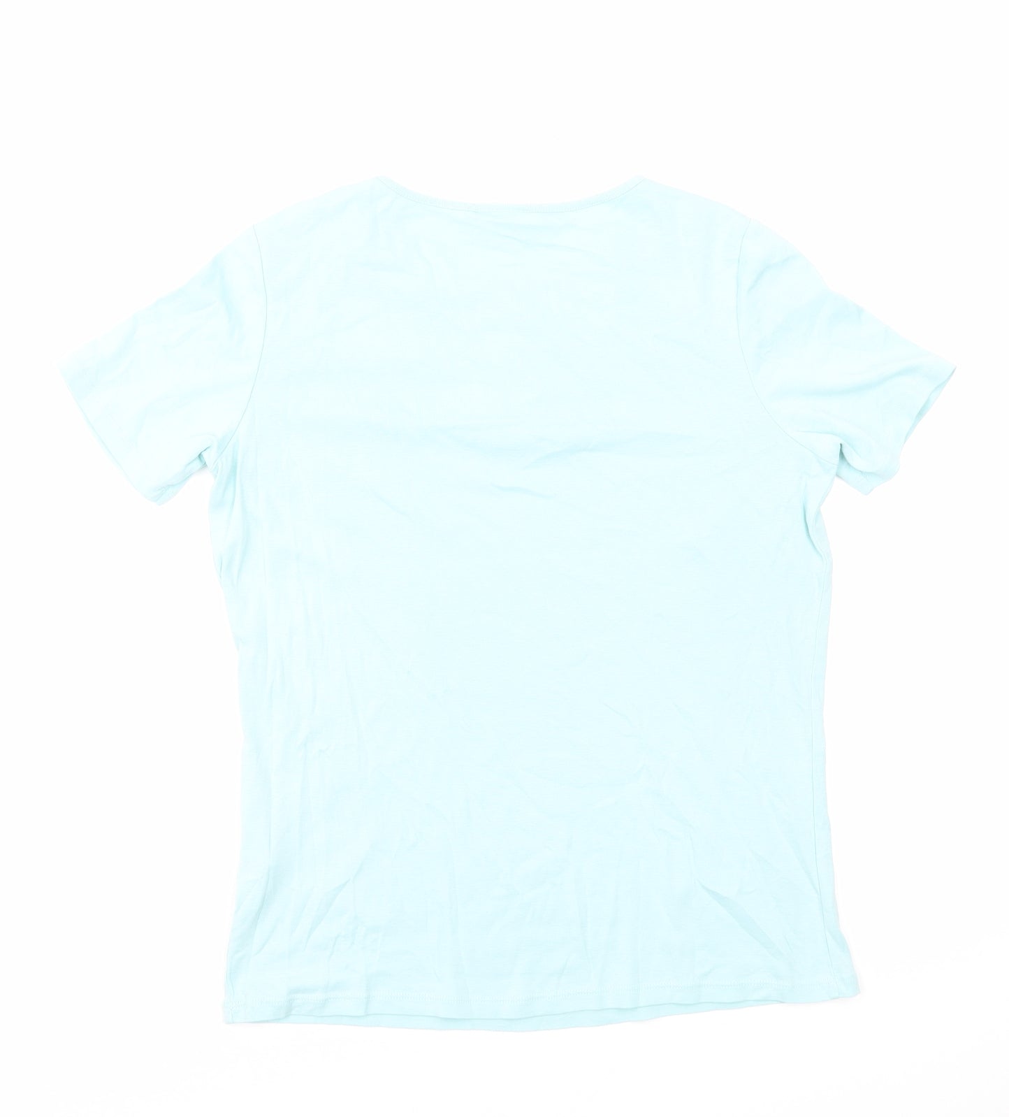 Damart Womens Blue Cotton Basic T-Shirt Size 14 Round Neck - Crochet Detail