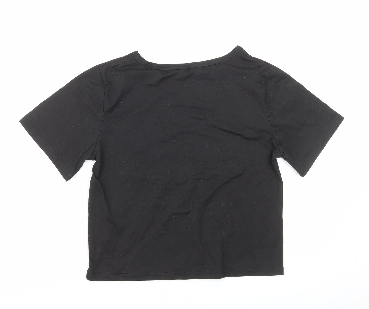Preworn Girls Black Polyester Basic T-Shirt Size S Round Neck Pullover - Cat