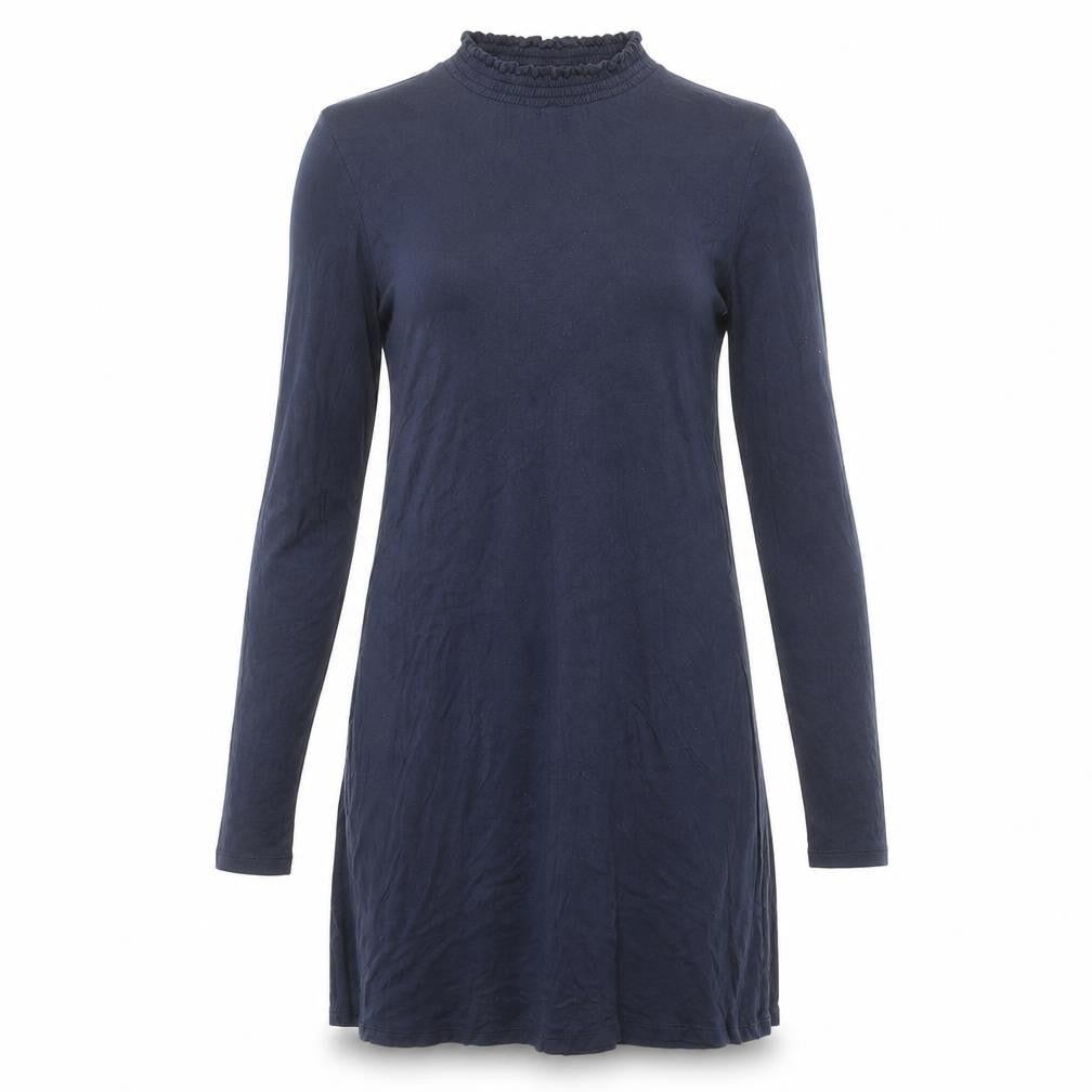Marks & Spencer Womens Blue Cotton T-Shirt Dress Size 8 Mock Neck Pullover