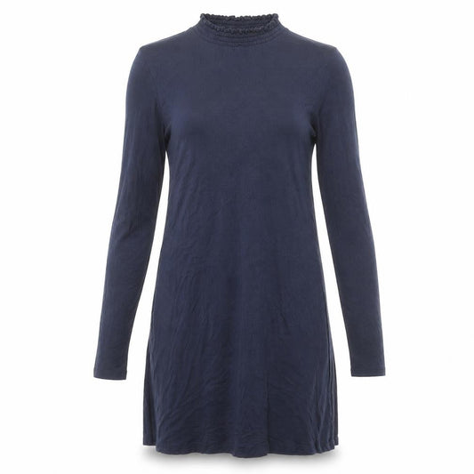 Marks & Spencer Womens Blue Cotton T-Shirt Dress Size 8 Mock Neck Pullover