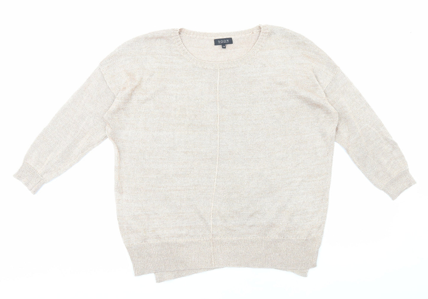 Soon Womens Gold Round Neck Viscose Pullover Jumper Size 14