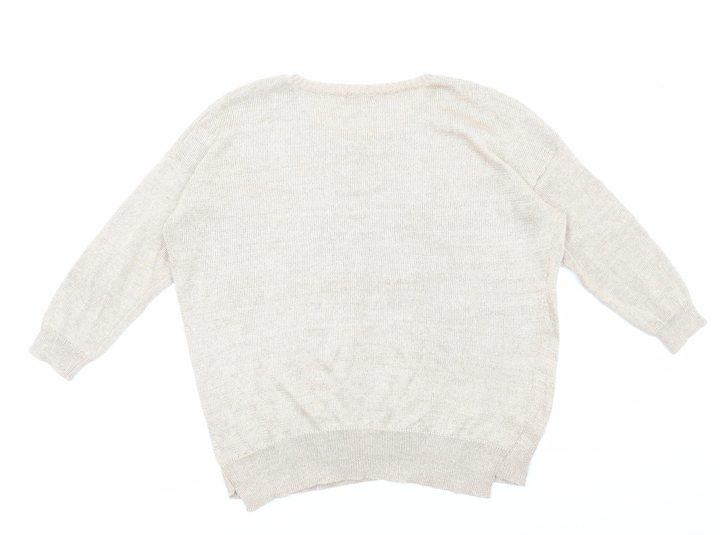 Soon Womens Gold Round Neck Viscose Pullover Jumper Size 14