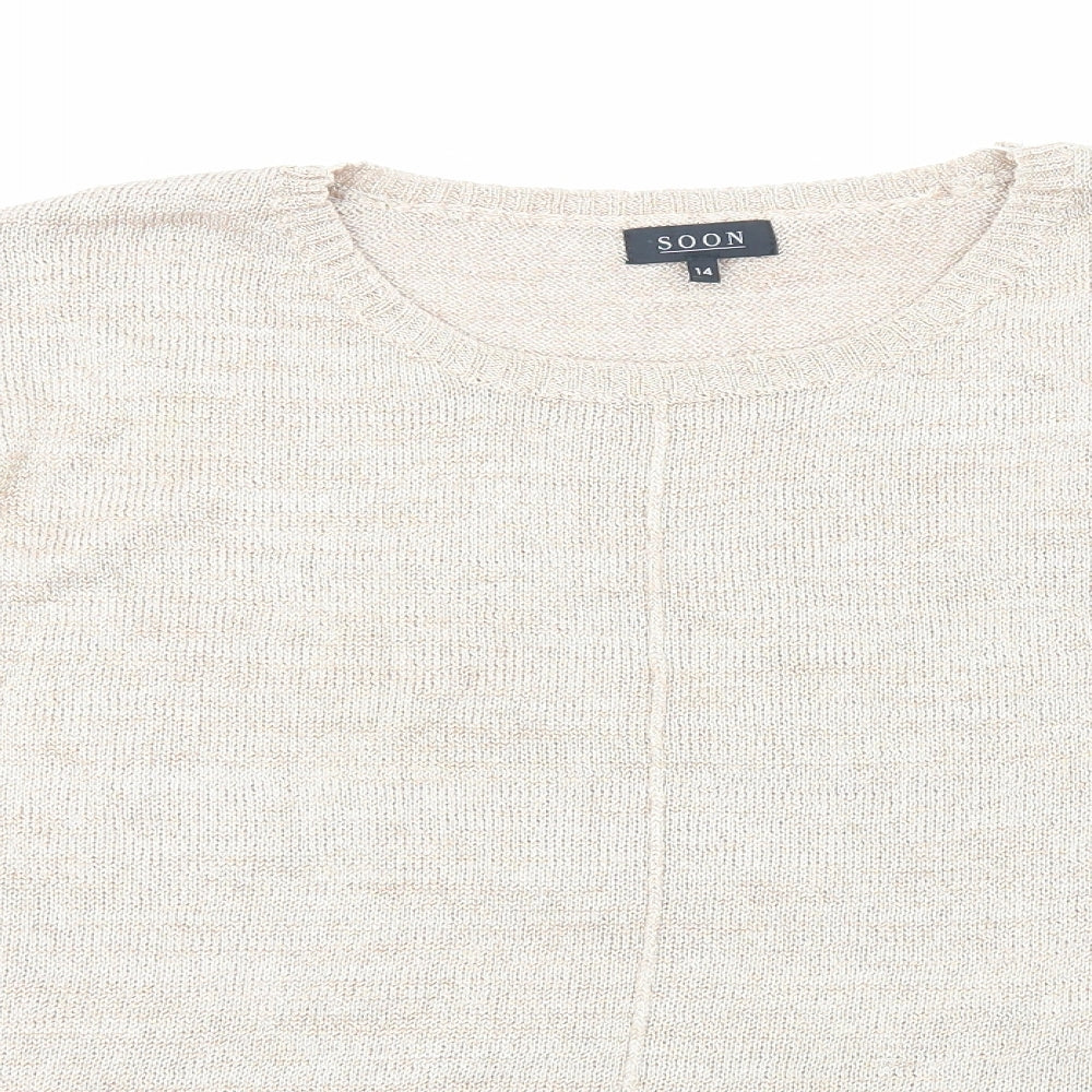 Soon Womens Gold Round Neck Viscose Pullover Jumper Size 14
