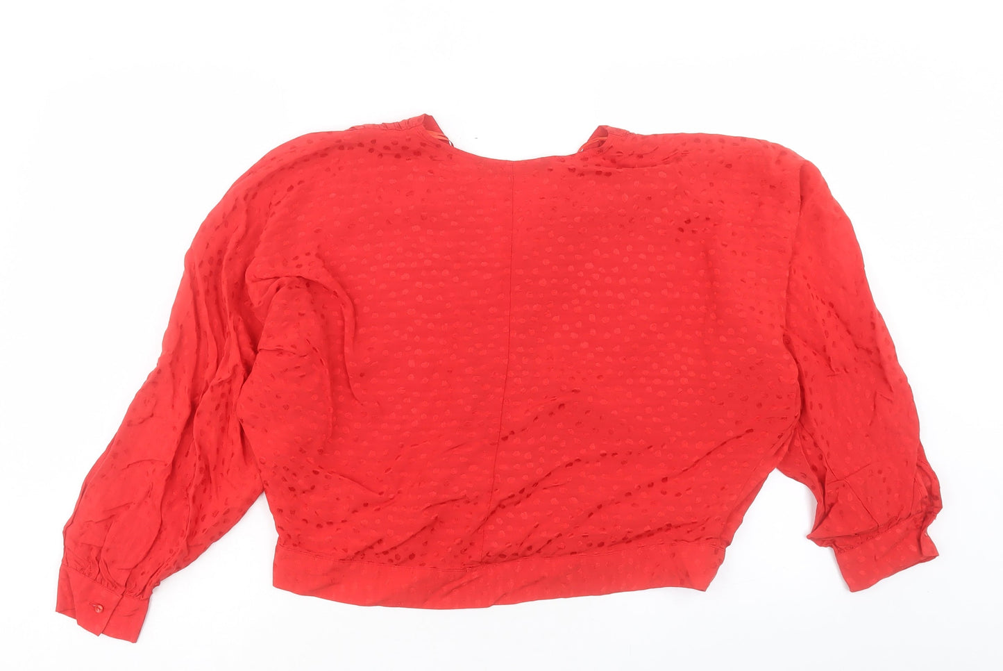 Zara Womens Red Polka Dot Viscose Cropped Blouse Size L V-Neck