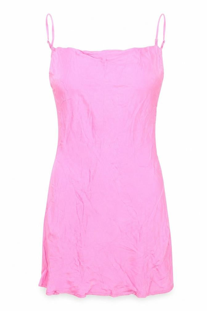 Bershka Womens Pink Viscose Slip Dress Size M Square Neck Pullover