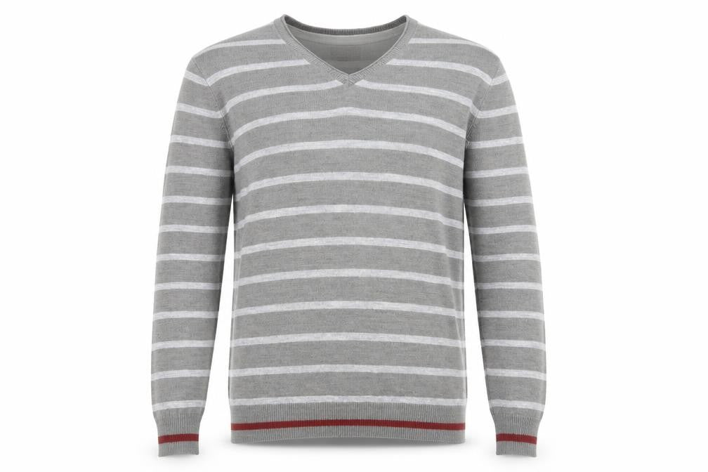 Burton Mens Grey V-Neck Striped Acrylic Pullover Jumper Size M