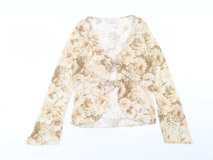 Boohoo Womens Brown Floral Polyester Basic Blouse Size S V-Neck