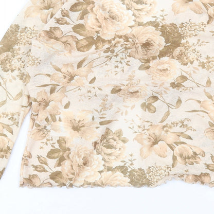 Boohoo Womens Brown Floral Polyester Basic Blouse Size S V-Neck